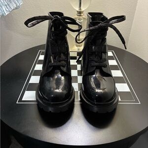 DKNY Glossy Black Combat rain boots
